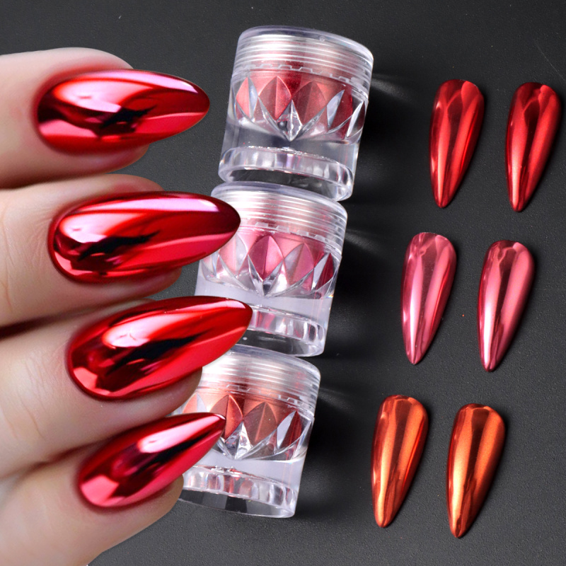Nail Art Valentine - Proszek do paznokci Chrome Red Pink,