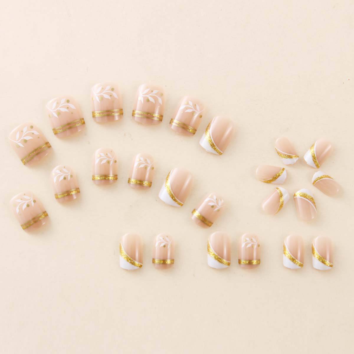 Nail Art Glitter - Naklejane paznokcie nude, krótkie, kwadratowe, z