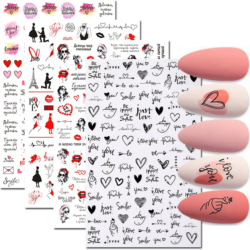 Nail Art Valentine - Naklejki do paznokci Miłość Serca Litery