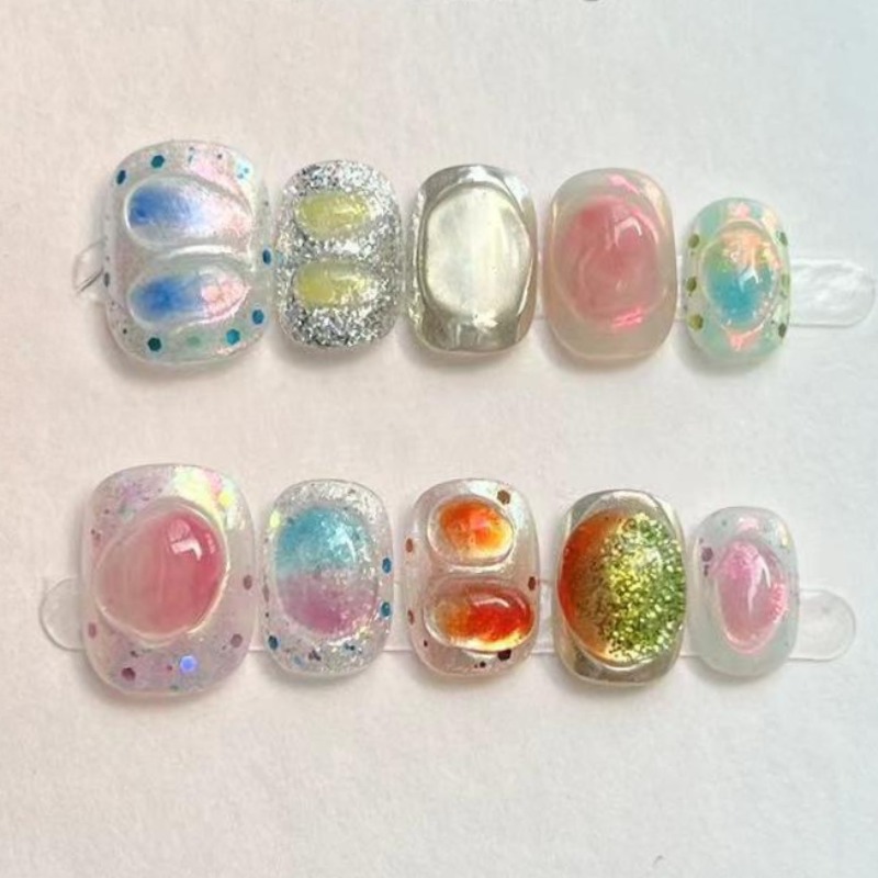 Nail Art Glitter - 10Pcs Śliczne krótkie okrągłe ręcznie robione