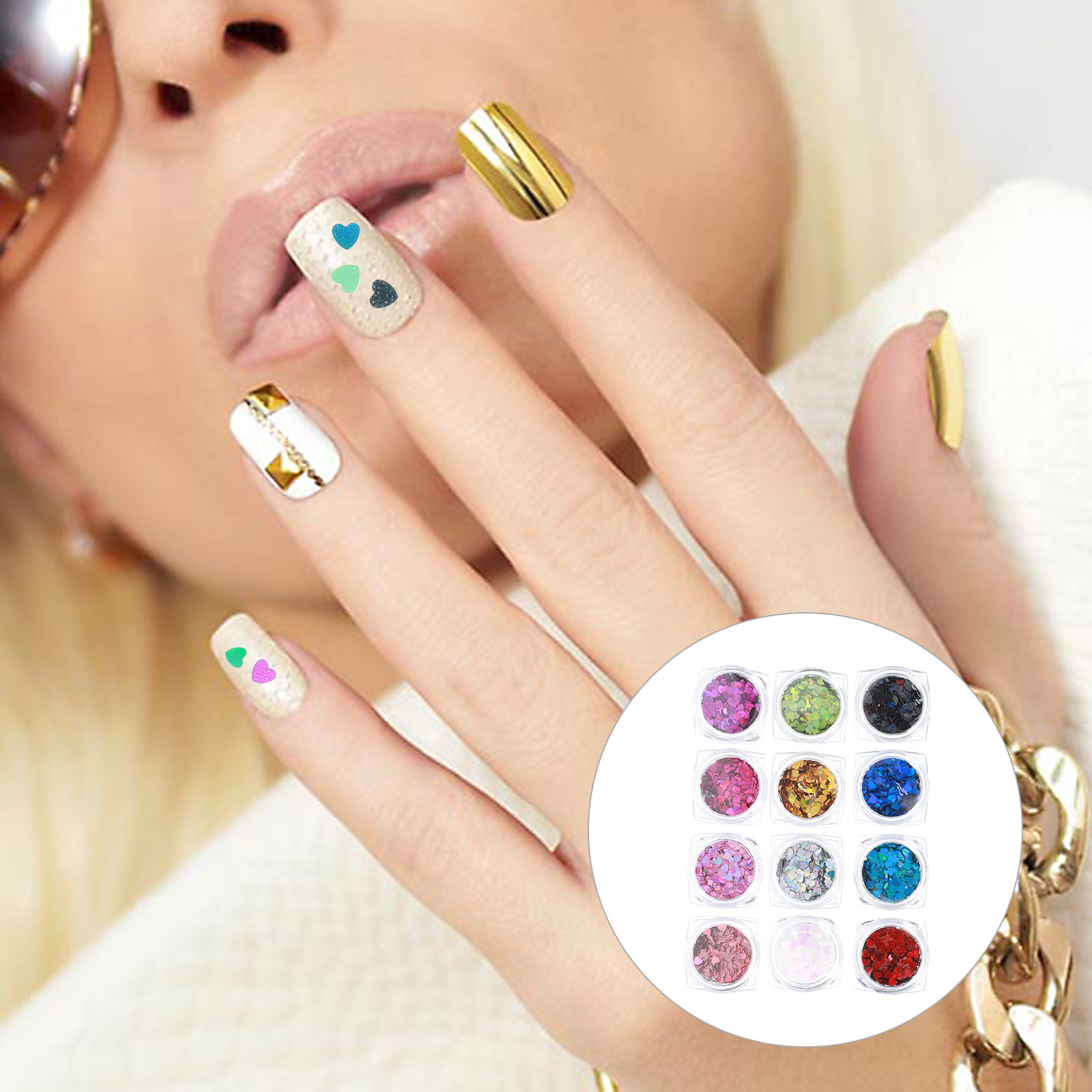 Nail Art Valentine - 1 Zestaw Błyszczących cekinów do paznokci