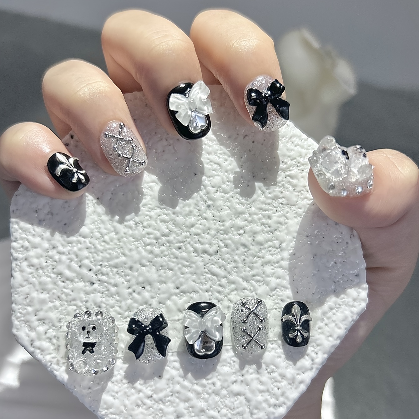 Nail Art Glitter - 10 PCS Sheer Lace Bear Nail