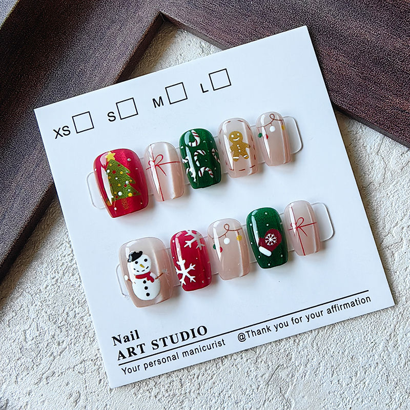 Nail Art Fake - 10 szt. Świąteczne, półręcznie robione, naklejane