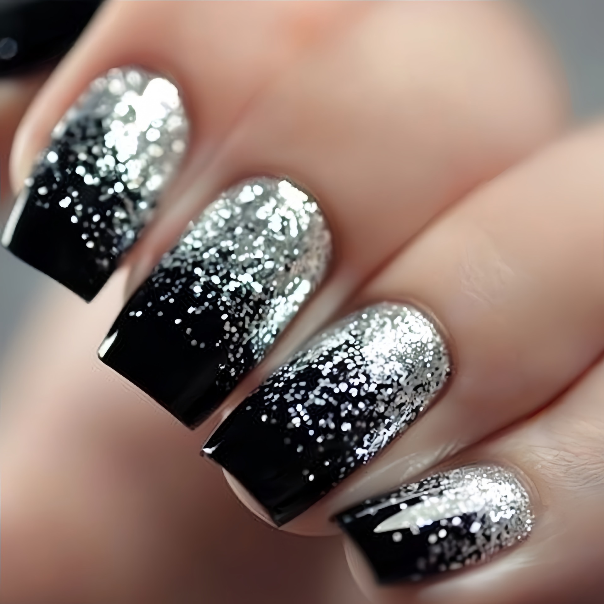 Nail Art Glitter - Krótkie średniej długości sztuczne paznokcie Gradient