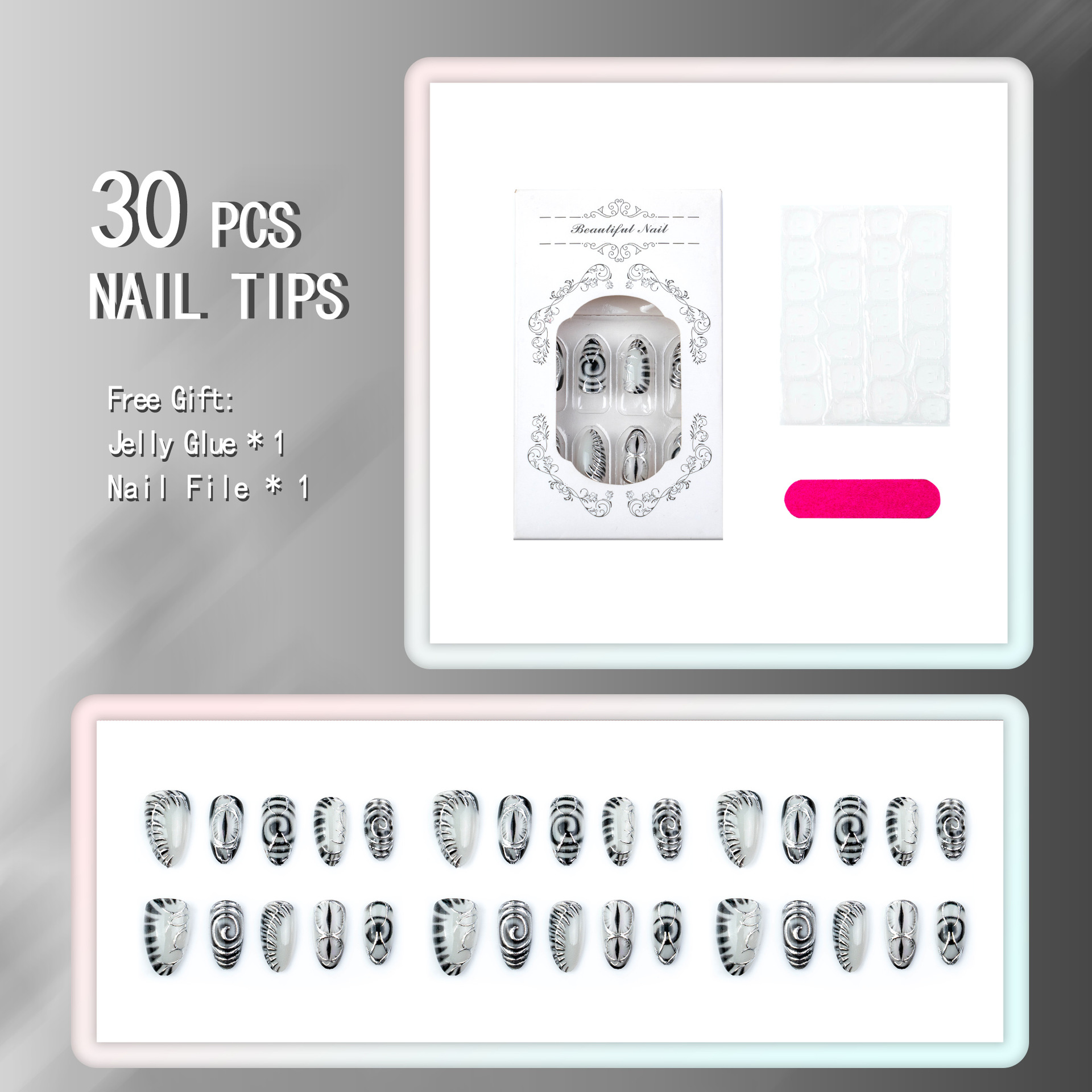 30 szt. Gotyckie Srebrne Pazno – Nail Art Fake recenzja i cena