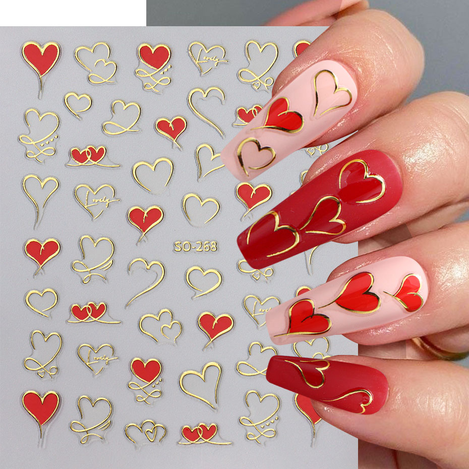 3szt Y2K Gold Wave Line Heart  – Nail Art Valentine recenzja i cena